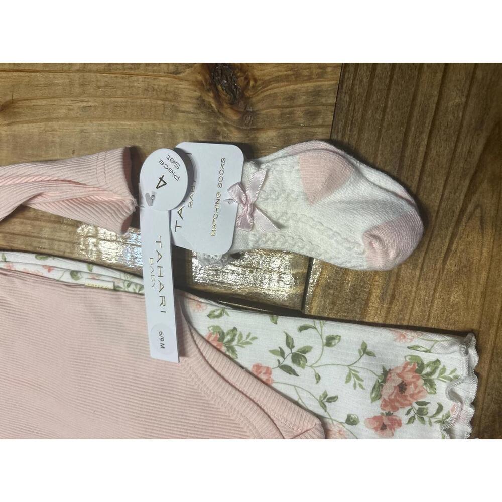 New Tahari Baby Girl 4 Piece Set Pink Mommy outfit Socks 6-9 months Infant baby - Picture 3 of 5